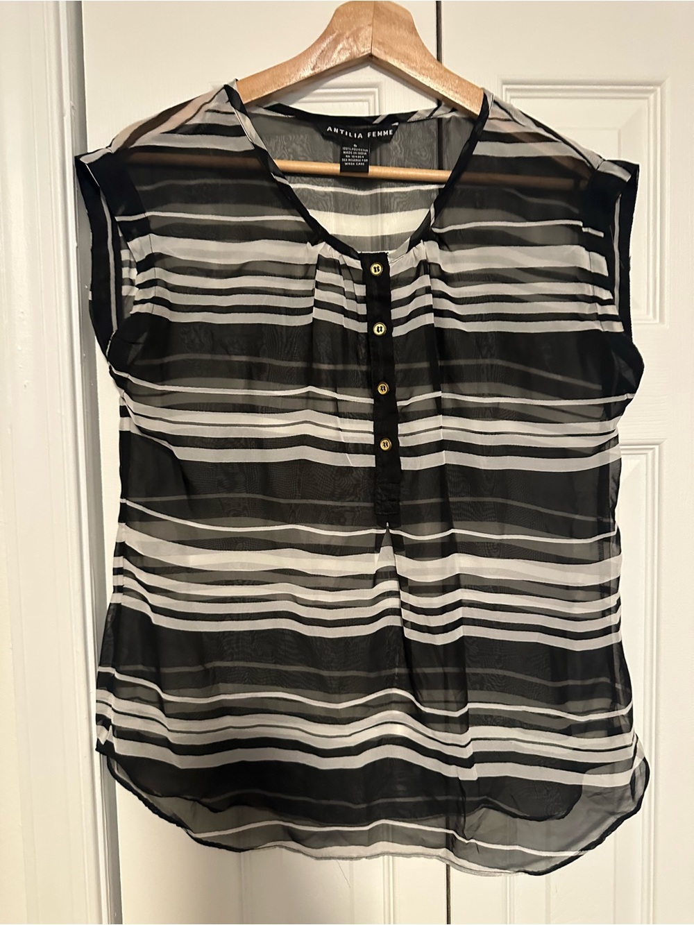 Antilia Femme Black & White Striped Sheer Button-Front Blouse